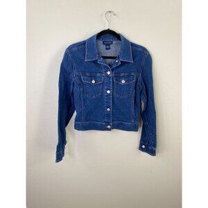 Ann Taylor Factory Store Womens Denim Stretch Jacket Blue Medium Button Front